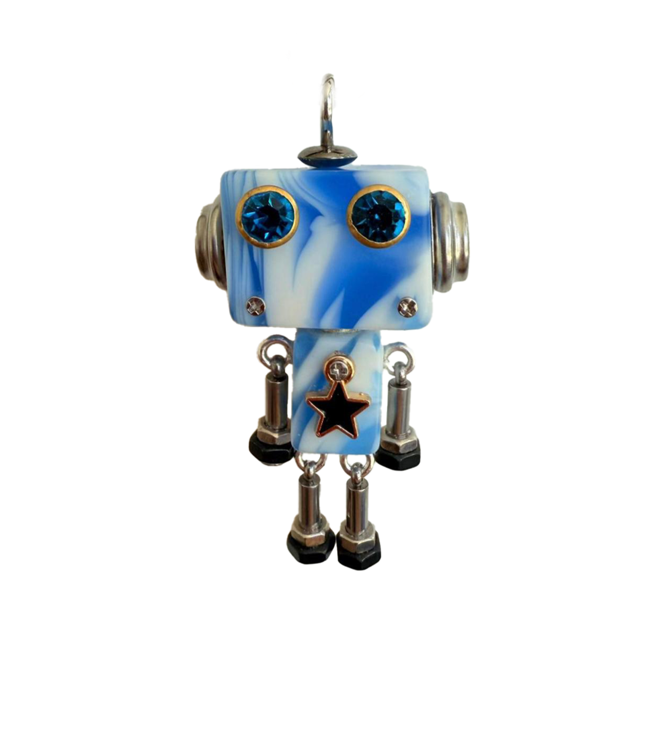 Mini Blue White Robot | Keychain & Necklace