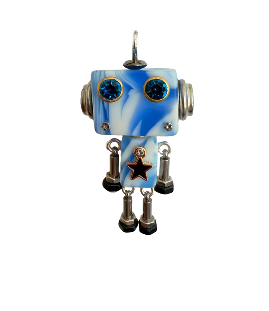 Mini Blue White Robot | Keychain & Necklace